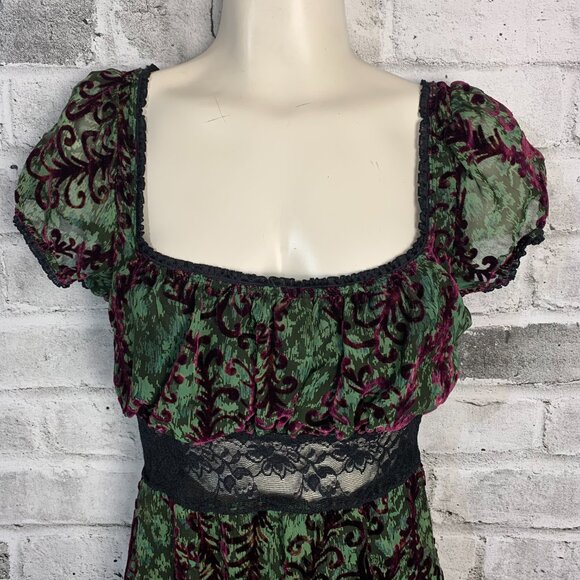 Vintage 90s Bisou Bisou Michele Bohbot Velvet Burnout Babydoll Milkmaid Dress - Picture 2 of 16